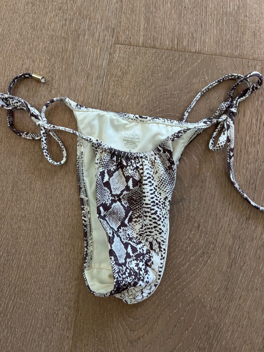 Monday Swimwear Snake-Print Tie Side Bikini Bottom - Brown & Cream